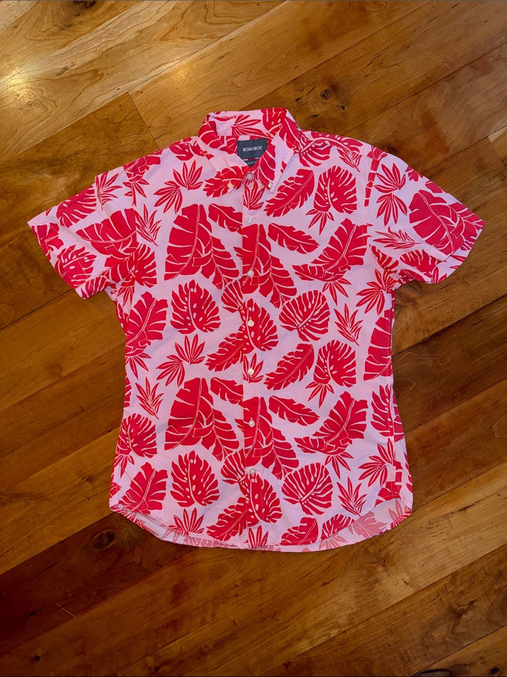 Bonobos Pink and Red Tropical Leaf Short-Sleeve Button-Down Shirt